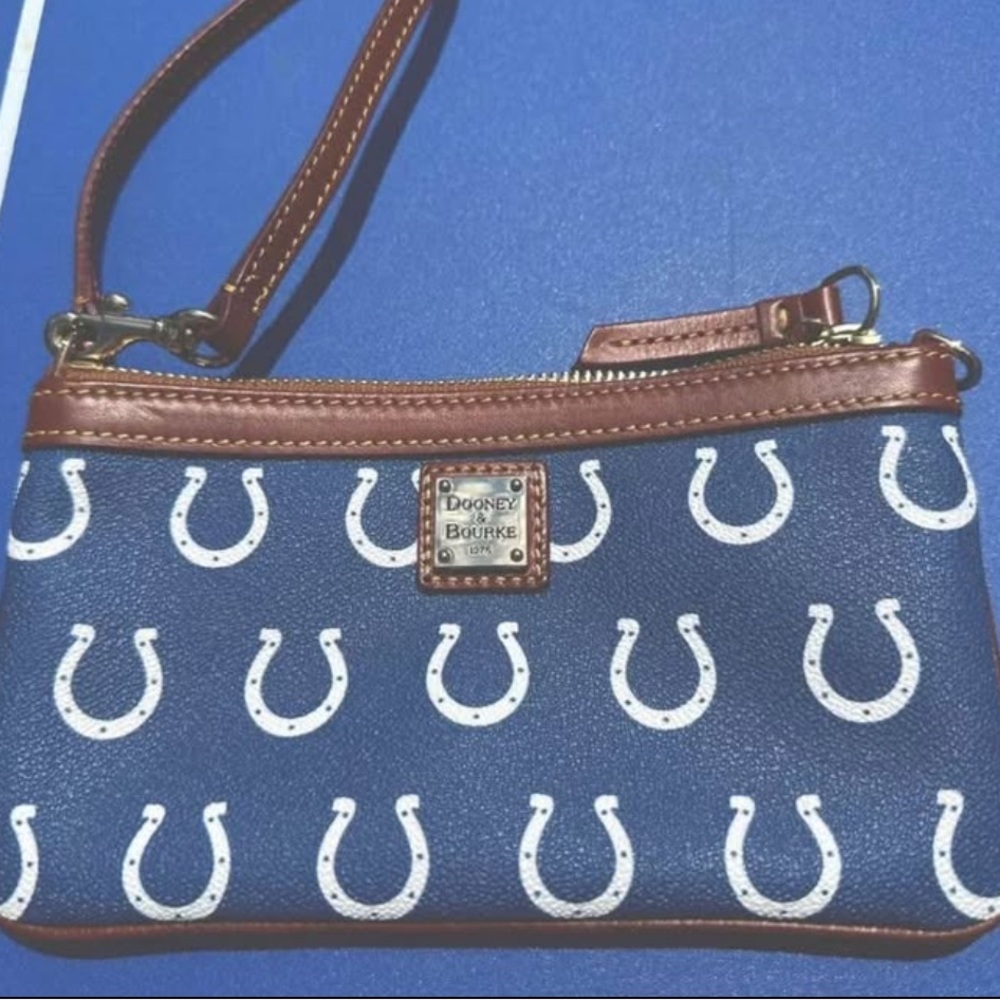 Dooney & Bourke Navy and Brown Horseshoe Wristlet